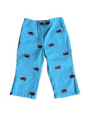 LILLY PULITZER Embroidered Crab Cotton Capri Aqua Blue Pants Girls 4